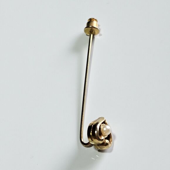 *Sale* Vintage Gold Tone Heart With Faux Pearl Stick Pin - Picture 7 of 9